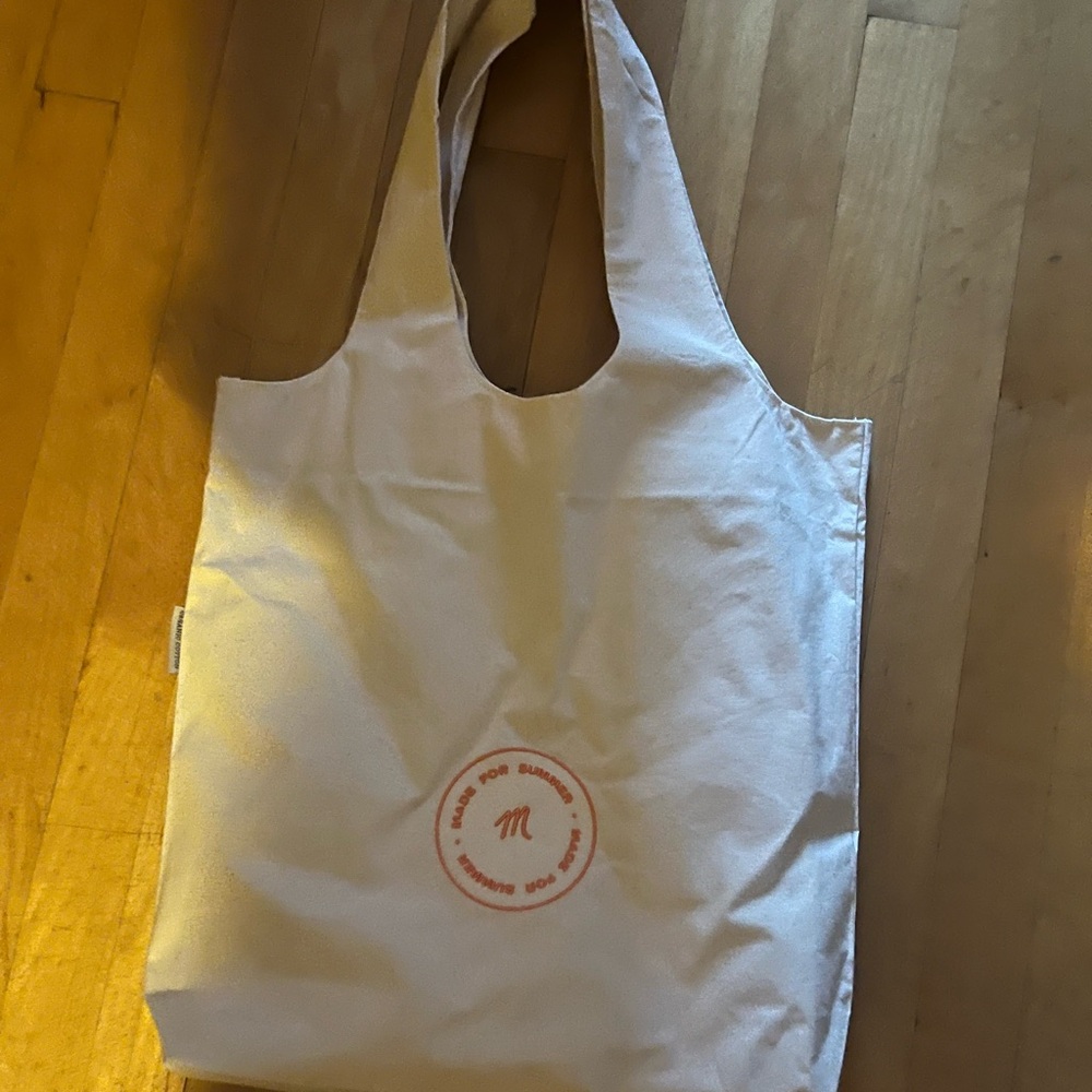 Madewell Cream Tote Bag with Orange Logo BNWOT